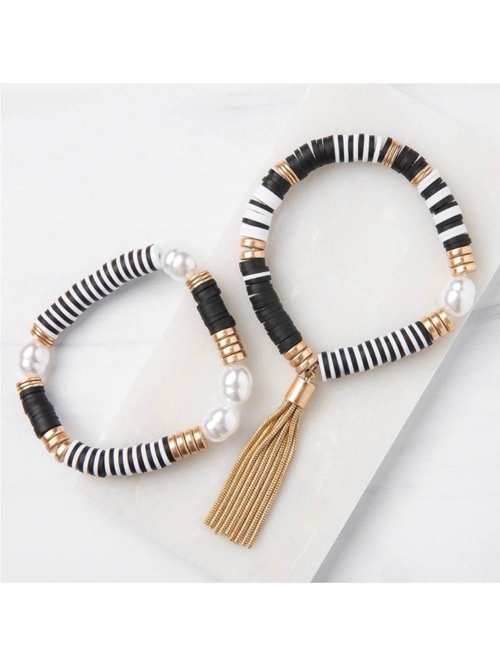 NEW Gold and Black Beaded Bracelet Set